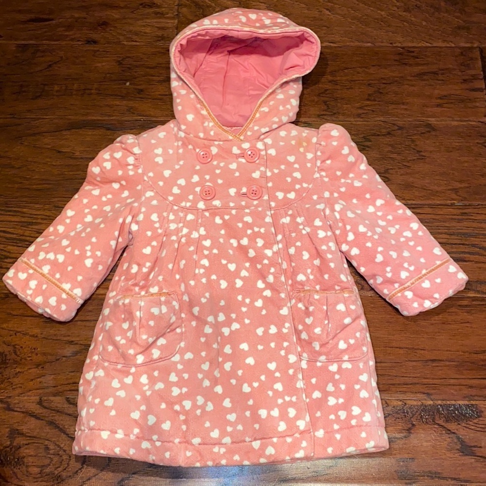 Monsoon rose pink with white hearts winter coat kids 12-18 months youth jacket​​